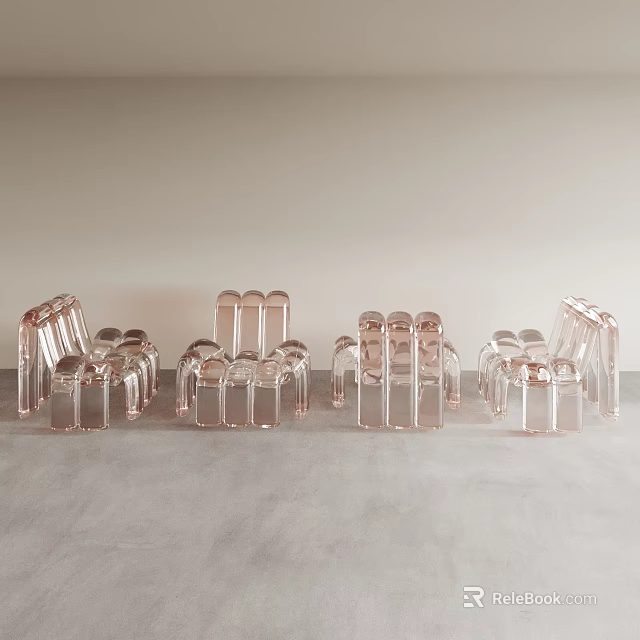 Transparent Pink Leisure Chairs Arranged with Multiple Units for Contemporary Interiors 3d model 