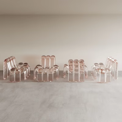 Transparent Pink Leisure Chairs Arranged with Multiple Units for Contemporary Interiors 3d model