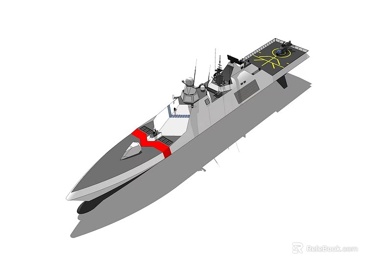 Modern Warship 3D Model Design With Gray Hull And Red Markings On Deck 3d model 