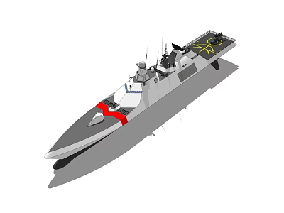 Modern Warship 3D Model Design With Gray Hull And Red Markings On Deck 3d model