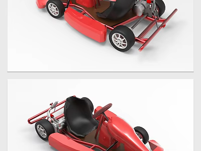 Red Go Kart With Black Seat Metal Frame And Racing Wheels 3d model