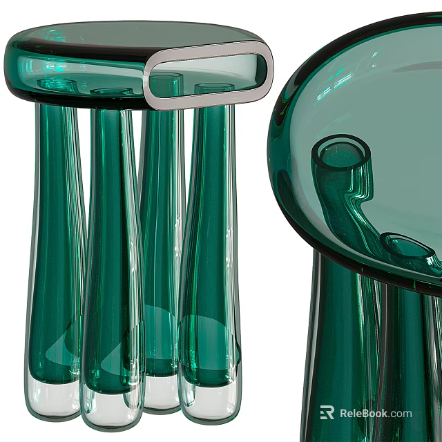 Modern Green Glass Coffee Table with Transparent Pedestal Structure and Contemporary Design Elements 3d model 
