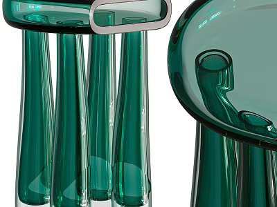 Modern Green Glass Coffee Table with Transparent Pedestal Structure and Contemporary Design Elements 3d model