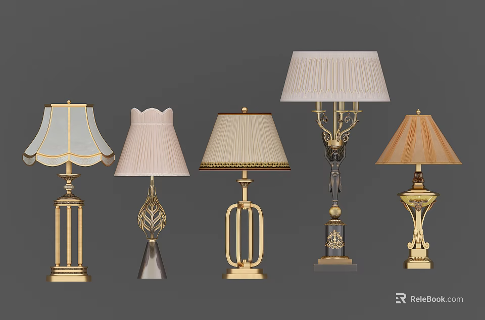 Various Stylish Table Lamps With Diverse Shades And Decorative Bases 3d model 