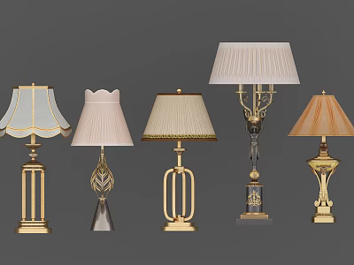 Various Stylish Table Lamps With Diverse Shades And Decorative Bases 3d model