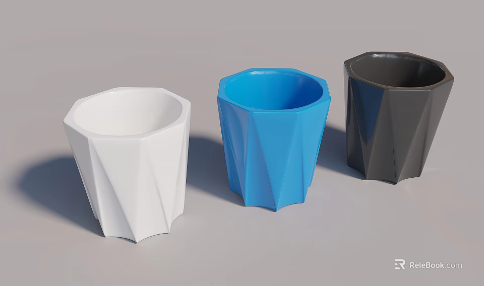 Minimalist Octagonal Decorative Ornament Set with White Blue Black for Home Decor Accents 3d model 
