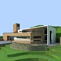 Modern Building Nestled in Green Terraced Fields With Stone Walls and Courtyard