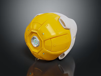 Yellow And White Tech Sphere With Glowing Center And Geometric Surface Design 3d model