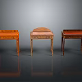 Three Wooden Side Tables With Various Designs Drawers And Slender Legs On Dark Background