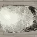 Oval Stylish Rug With Gray And White Abstract Pattern On Wooden Floor
