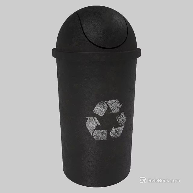 Black Trash Can With Recycling Logo For Practical Household Daily Necessities 3d model 