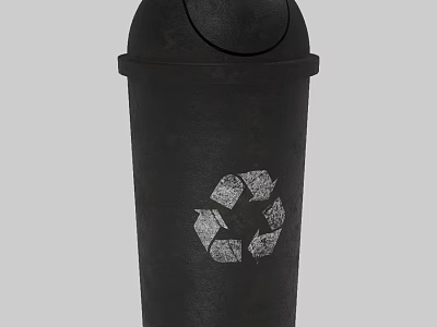Black Trash Can With Recycling Logo For Practical Household Daily Necessities 3d model