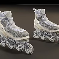 Gray and White Inline Skates with Lace Up Design Strap and Durable Wheels for Sports