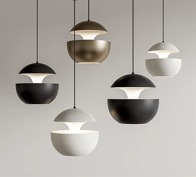 Modern Dome Shaped Pendant Lights in Black White and Gold for Interior Styling 3d model