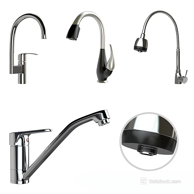 Modern Chrome Kitchen Faucets With Curved Spouts And Single Handle Design 3d model 