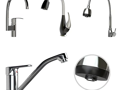 Modern Chrome Kitchen Faucets With Curved Spouts And Single Handle Design 3d model