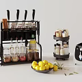 Kitchen Countertop Organization With Knife Holder Spice Jars And Rotating Rack 3d model