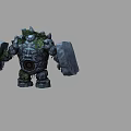 Stone Golem Game Movie Character With Moss Covered Body Stone Face And Shield
