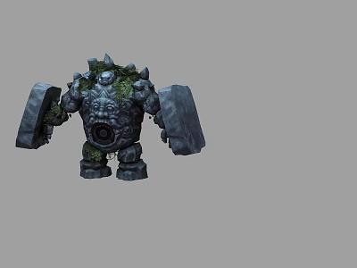 Stone Golem Game Movie Character With Moss Covered Body Stone Face And Shield 3d model