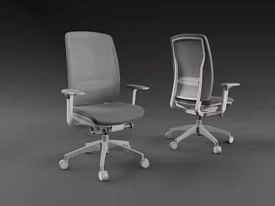 Modern Gray Mesh Office Chairs With Adjustable Armrests And Caster Wheels 3d model