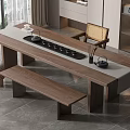 Solid Wood Tea Table and Chair Combination Rock Board Tea Table Low Stool 3d model