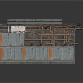 Industrial Processing Equipment with Multiple Pipes Valves and White Container Gray and Orange Structure Design