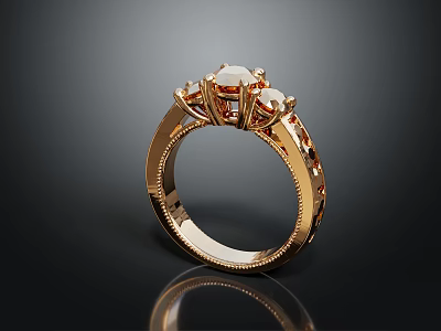Elegant Gold Fashion Ring With Sparkling Gemstones And Intricate Design Details 3d model