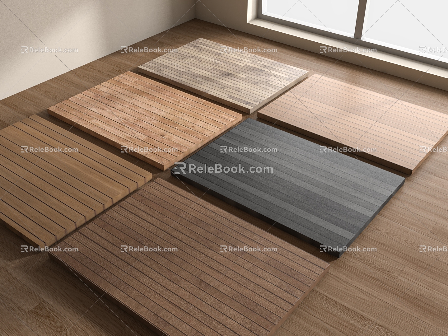 Wood Flooring Wood Grain Flooring Staggered Wood Grain Floor 3d model