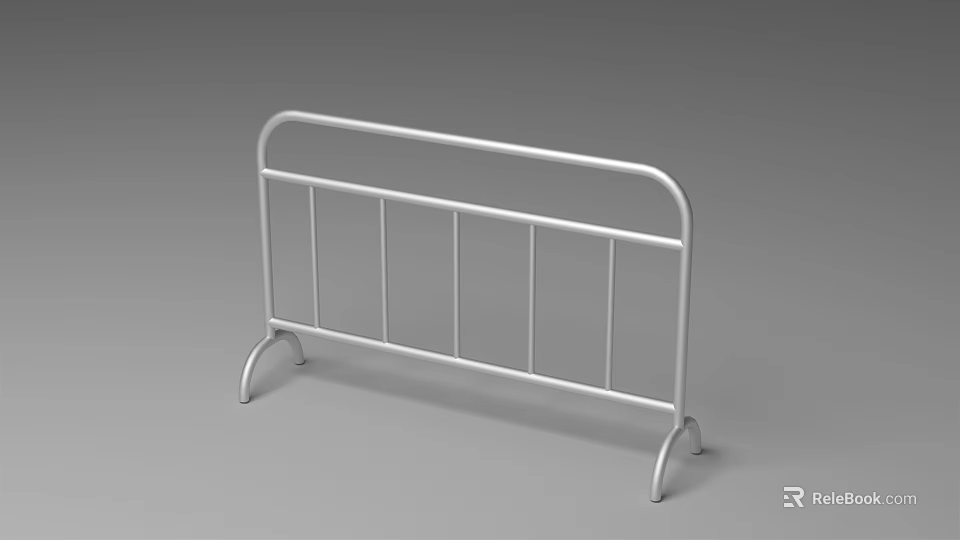 Sturdy Silver Metal Fence with Horizontal Vertical Bars and Curved Support Feet 3d model 