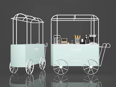 Modern Light Blue Coffee Carts With White Metal Frame COFFEE Lettering And Coffee Supplies 3d model