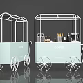 Modern Light Blue Coffee Carts With White Metal Frame COFFEE Lettering And Coffee Supplies