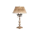 Classic Wooden Table Lamp With Pleated Light Brown Lampshade And Decorative Pendants