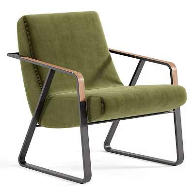 Modern Green Velvet Sofa and Coffee Table Set with Wooden Arms and Metal Frame 3d model