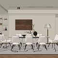 Elegant Modern Restaurant Interior With Dining Table Chairs Floor Lamp Decorative Painting And Wooden Shutters