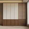 Modern Wardrobe With White Panels Wooden Base And Lattice Design Drawers