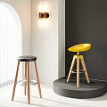 Modern Yellow and Black Bar Stools with Wooden Legs in Minimalist Interior