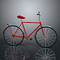 Stylish Red Bicycle With Red Seat Black Wheels Handlebars And Reflective Surface 3d model