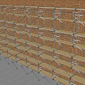 Metal Scaffolding Structure With Wooden Platforms Along Red Brick Wall 3d model
