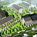 Mixed Style Building Complex With Traditional Modern Architecture Green Landscaping And Trees