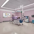 Medical Operating Room Interior With Pink Walls Surgical Lamp Table And Equipment