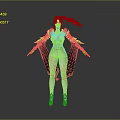 Female Character With White Outfit Golden Details Pink Blue Hair And Black Cape