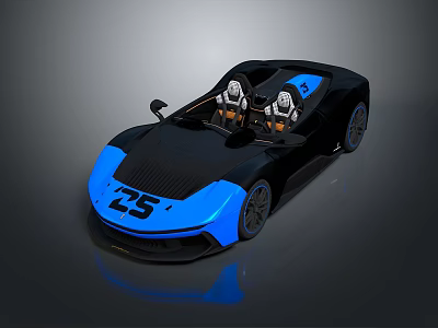 Black and blue convertible sports car with two seats and number 25 on body 3d model