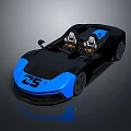 Black and blue convertible sports car with two seats and number 25 on body