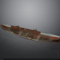 Traditional Wooden Water Transportation Boat With Red Hull Seats And Rowing Structure