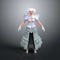 Woman With Pigtails Wearing White Top Winged Decoration White Gloves And Layered Gray Skirt