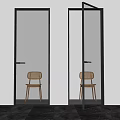 Modern Interior Hinged Doors With Black Frame And Ribbed Glass Panels Design 3d model