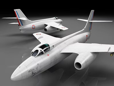 Two White Vintage Jet Aircraft With Red Blue Tail Stripes And Dual Engines 3d model