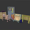 Vintage Storage Furniture Collection With Cabinet Trunk Cart Shelf And Woven Basket