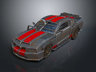 Vintage Sports Car With Red Stripes Metallic Body And Sporty Design 3d model