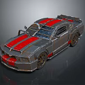 Vintage Sports Car With Red Stripes Metallic Body And Sporty Design